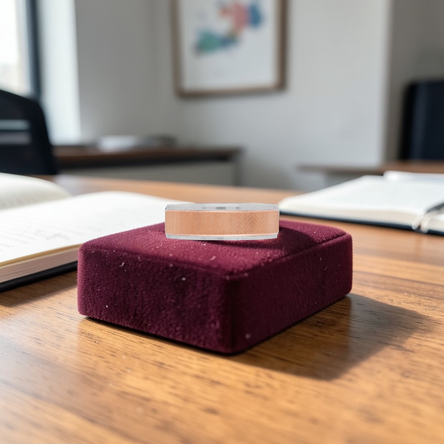 Platinum Bi-Metal Geometric Ring with Rose Gold Accent