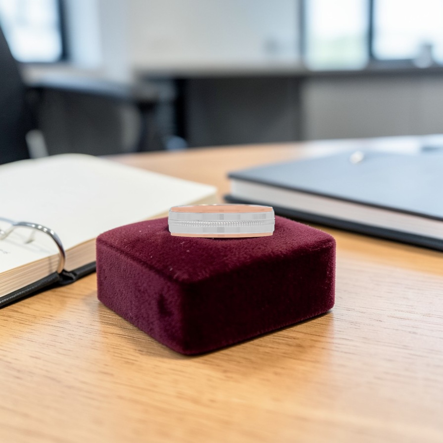 Platinum Bi-Metal Geometric Ring with Rose Gold Accent