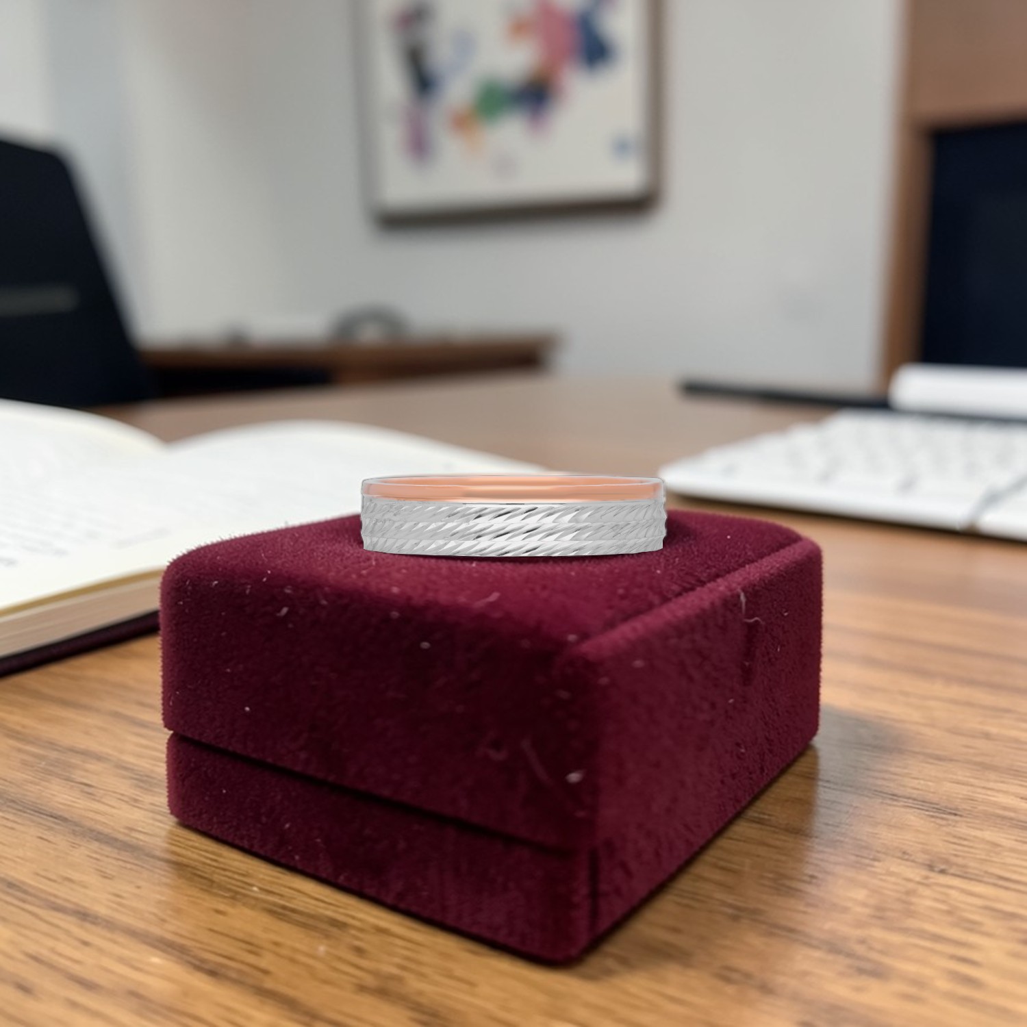 Platinum Bi-Metal Geometric Ring with Rose Gold Accent