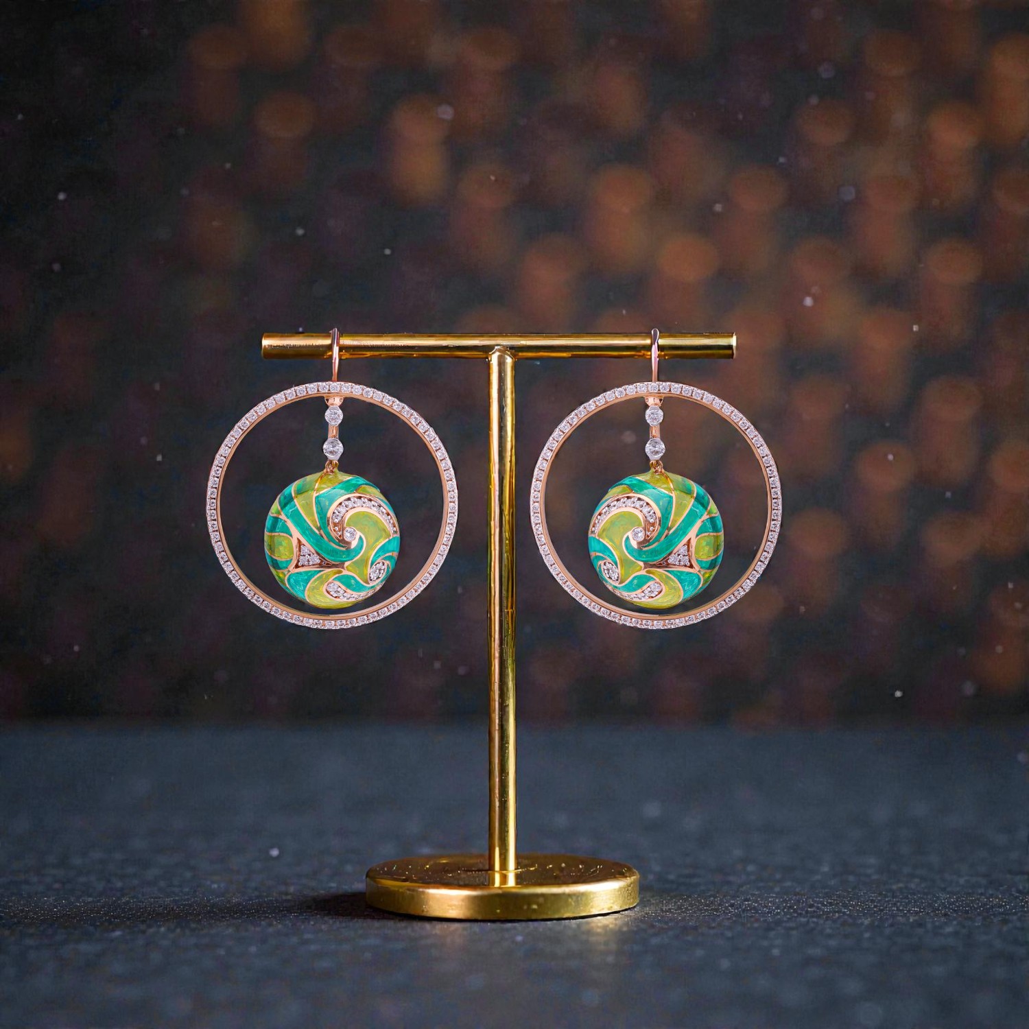 Statement Diamond Gold Hoop Drop Earrings