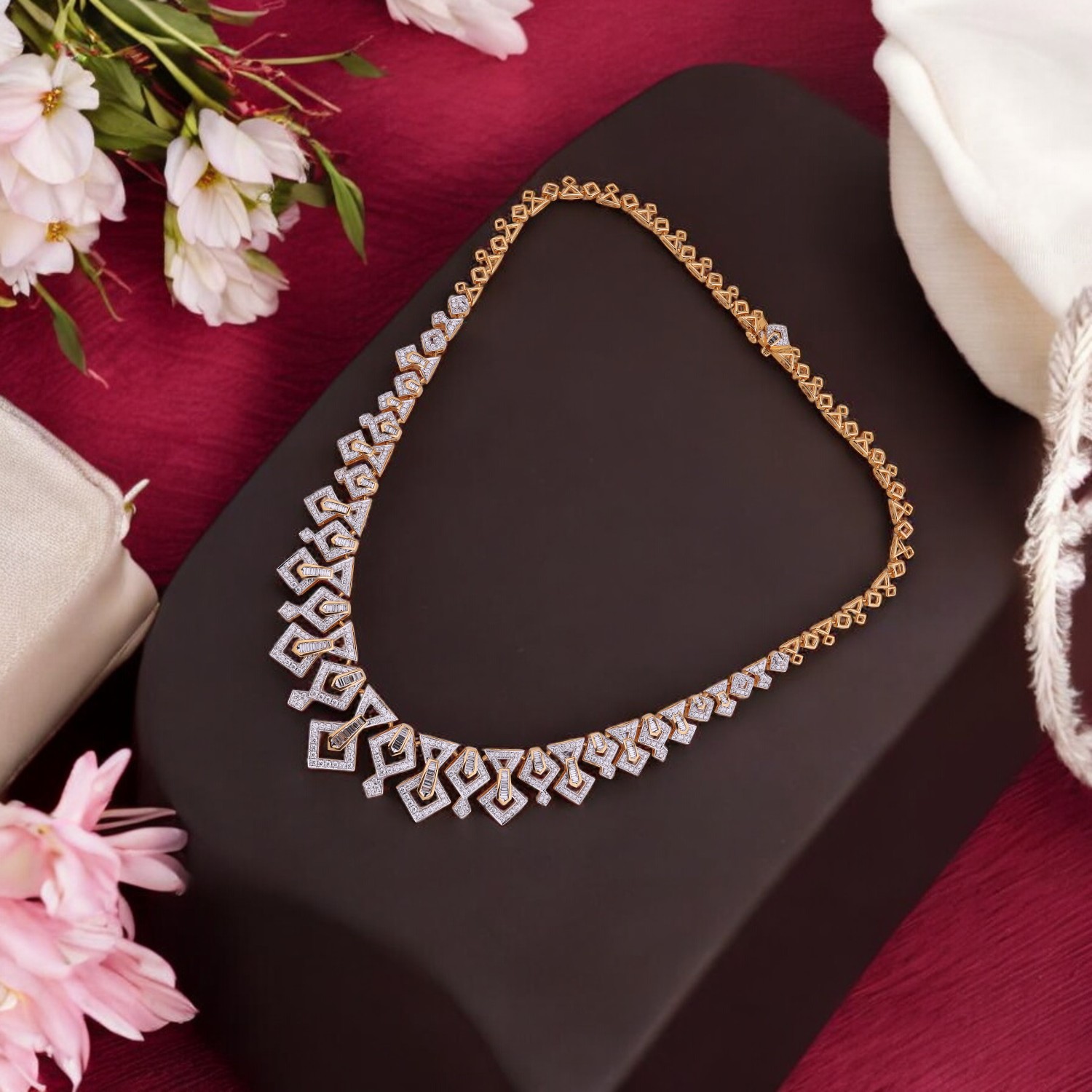 Geometric Diamond Gold Necklace Elegant Designer Statement Jewellery