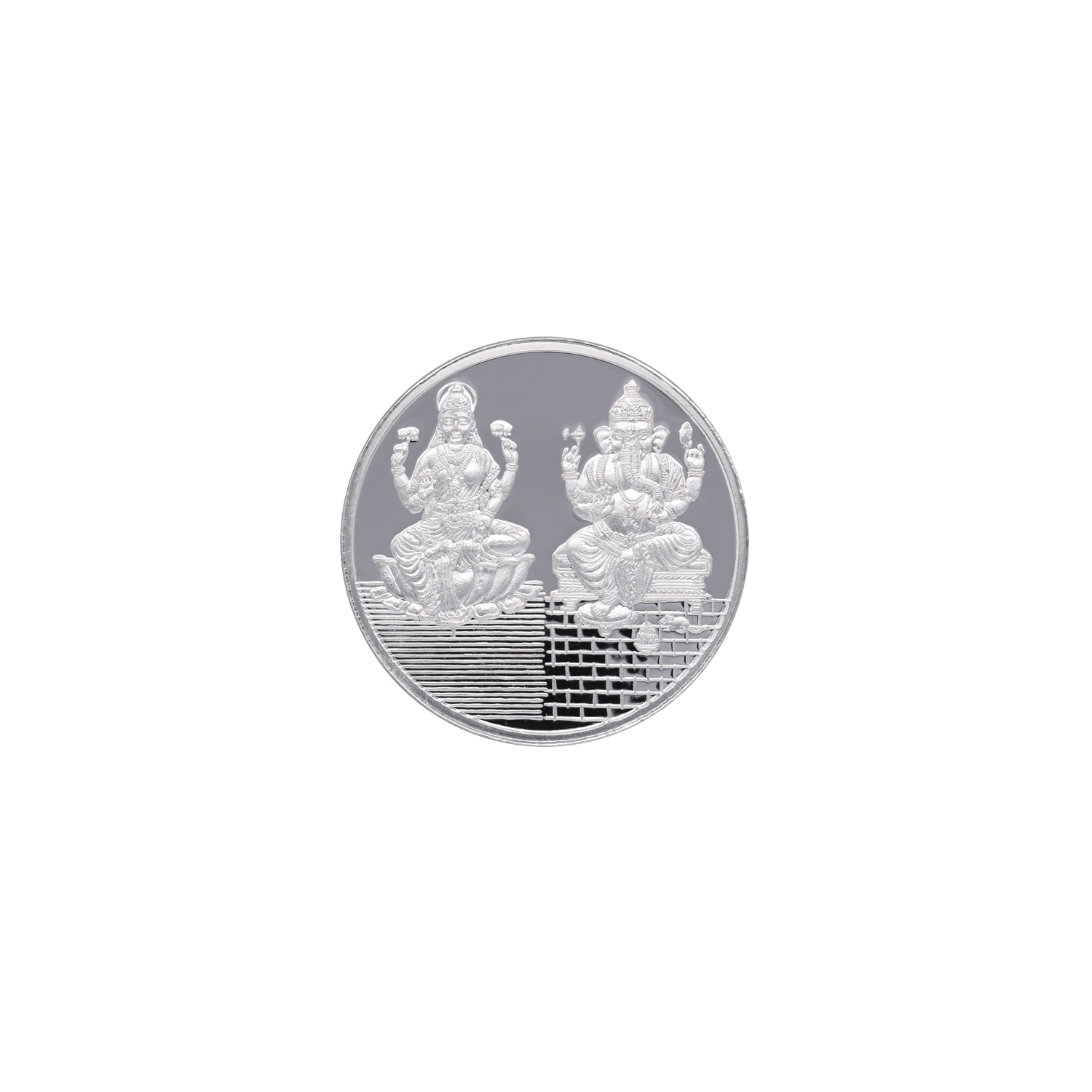 Silver Ganesha Lakshmi Coin Auspicious Prosperity Design - 5gm