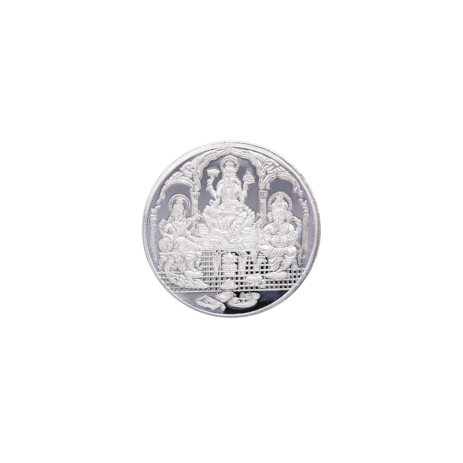 Silver Ganesha Lakshmi Saraswati Coin Auspicious Design - 5gm