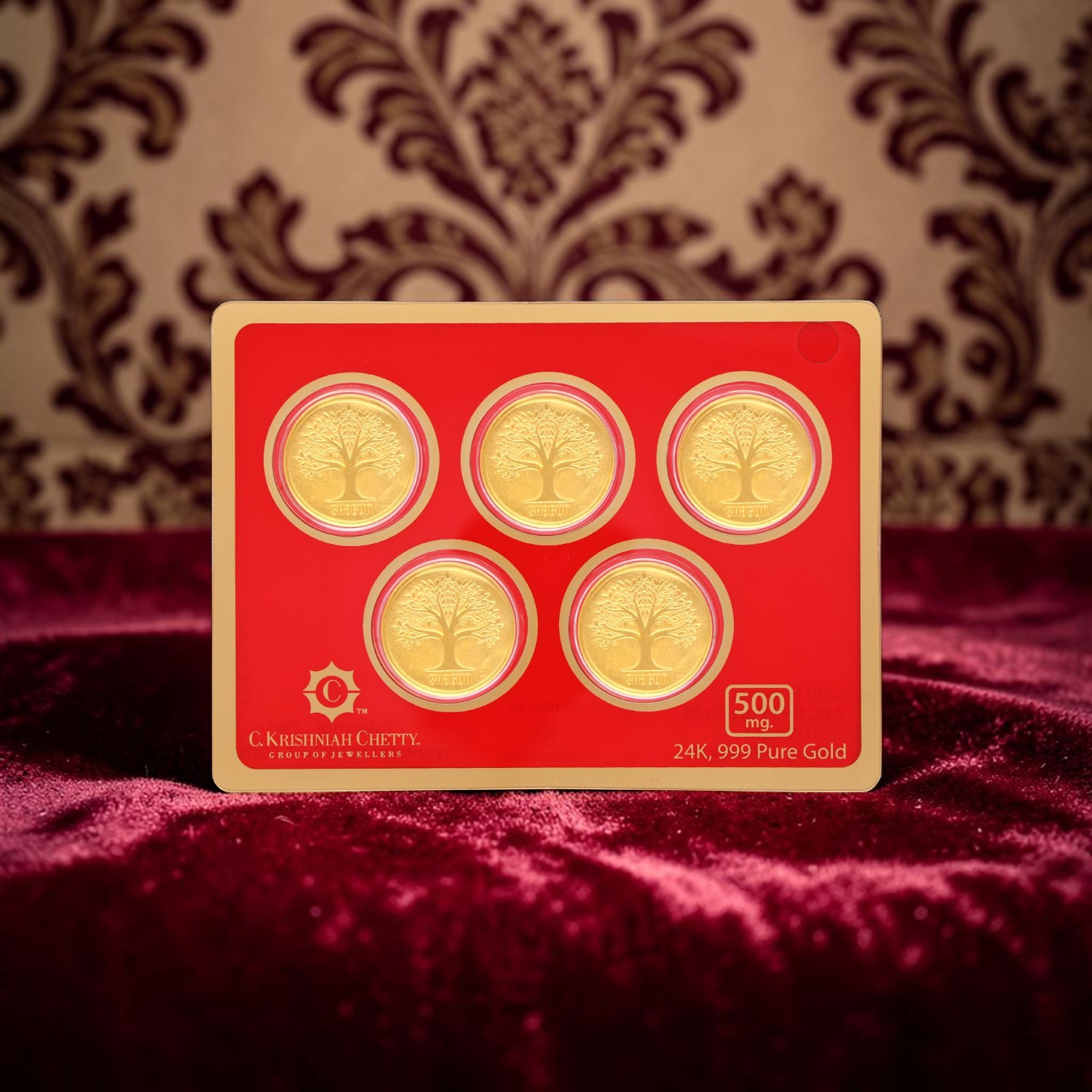 24KT Gold Foil Tree Coin Set (5 Pieces) 500 mg | 999 Pure Gold Gift Set