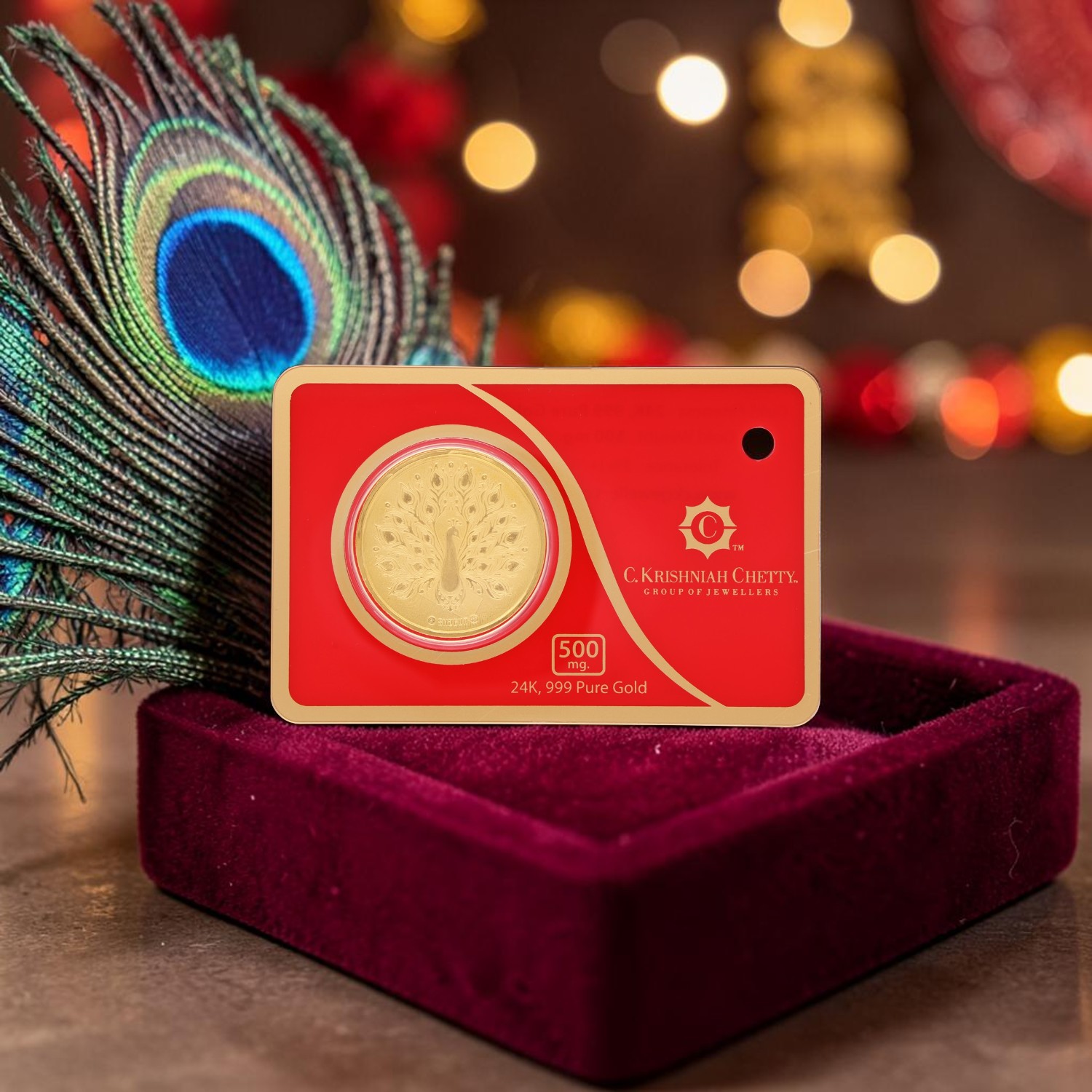 24KT Gold Foil Peacock Coin 1 g | 999 Pure Gold Gift Coin
