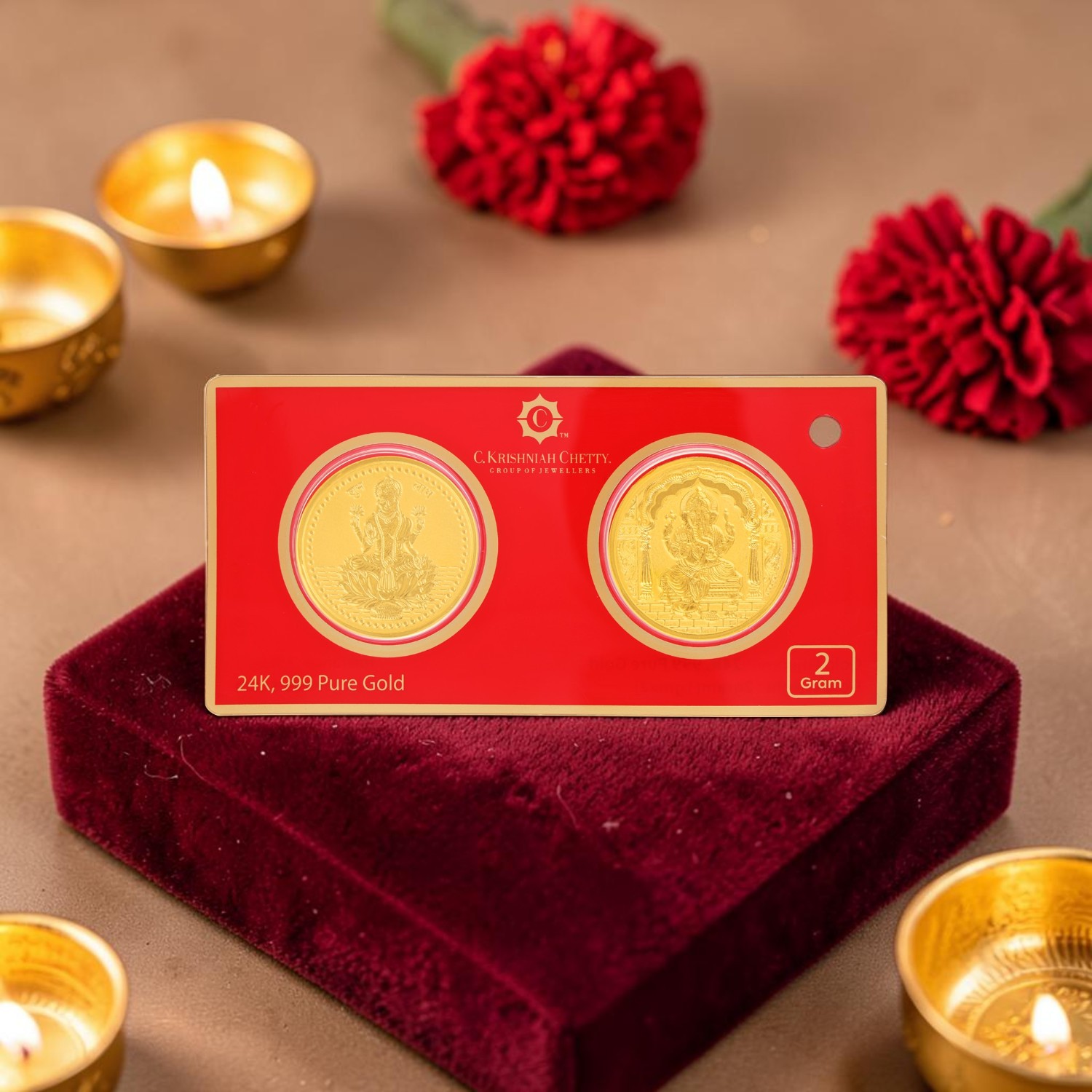 24KT Gold Foil Lakshmi Ganesh Coin 2 Gram | 999 Pure Gold Auspicious Gift Coin