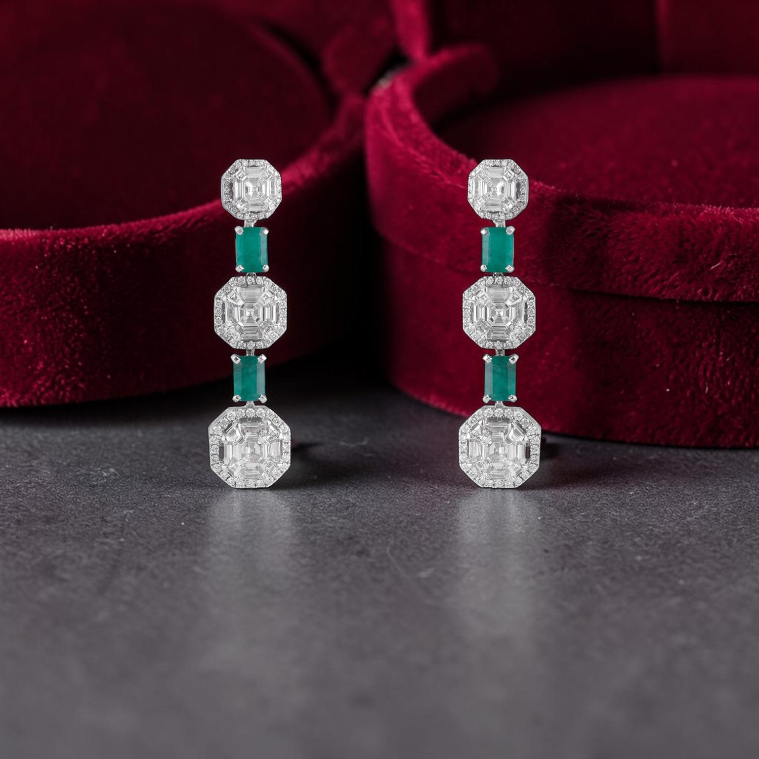 Diamond Drop Earrings with Emerald Elegance