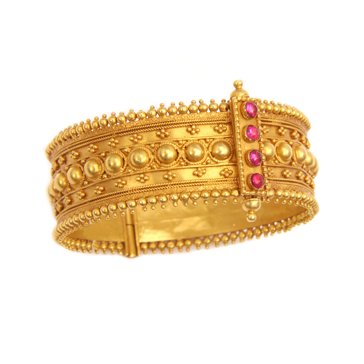 Gold Round Bangle Set with Gemstones