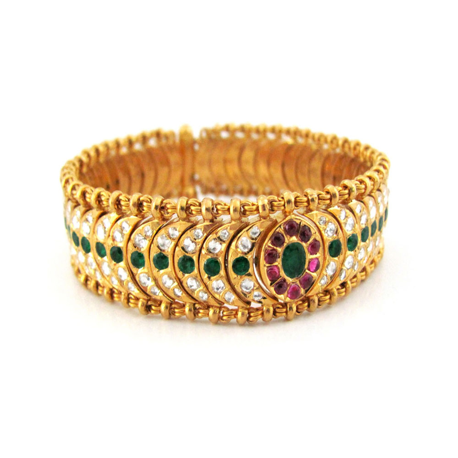 Gold Round Bangle Set with Gemstones