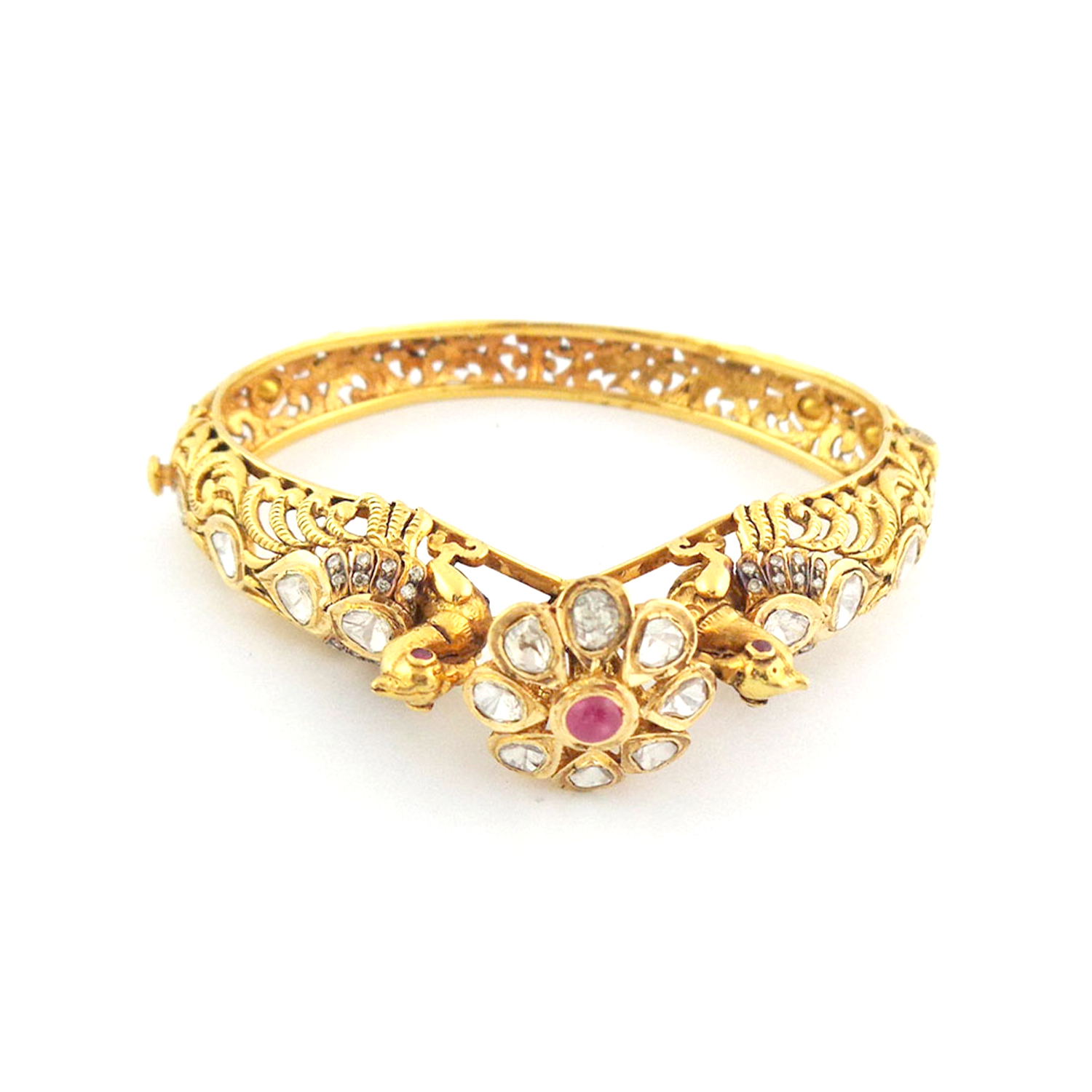 Gold Round Bangle Set with Gemstones