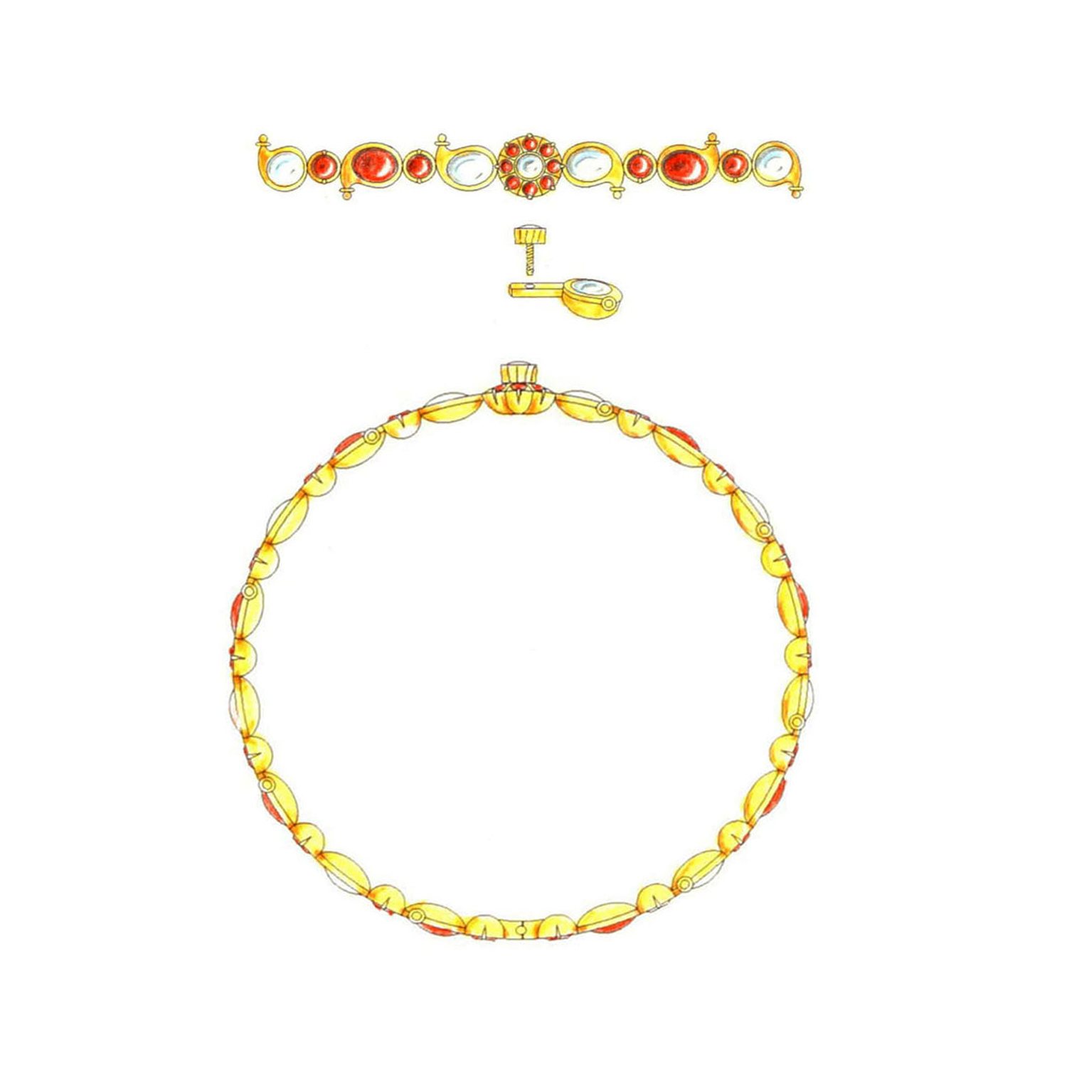 Gold Round Bangle Set with Gemstones