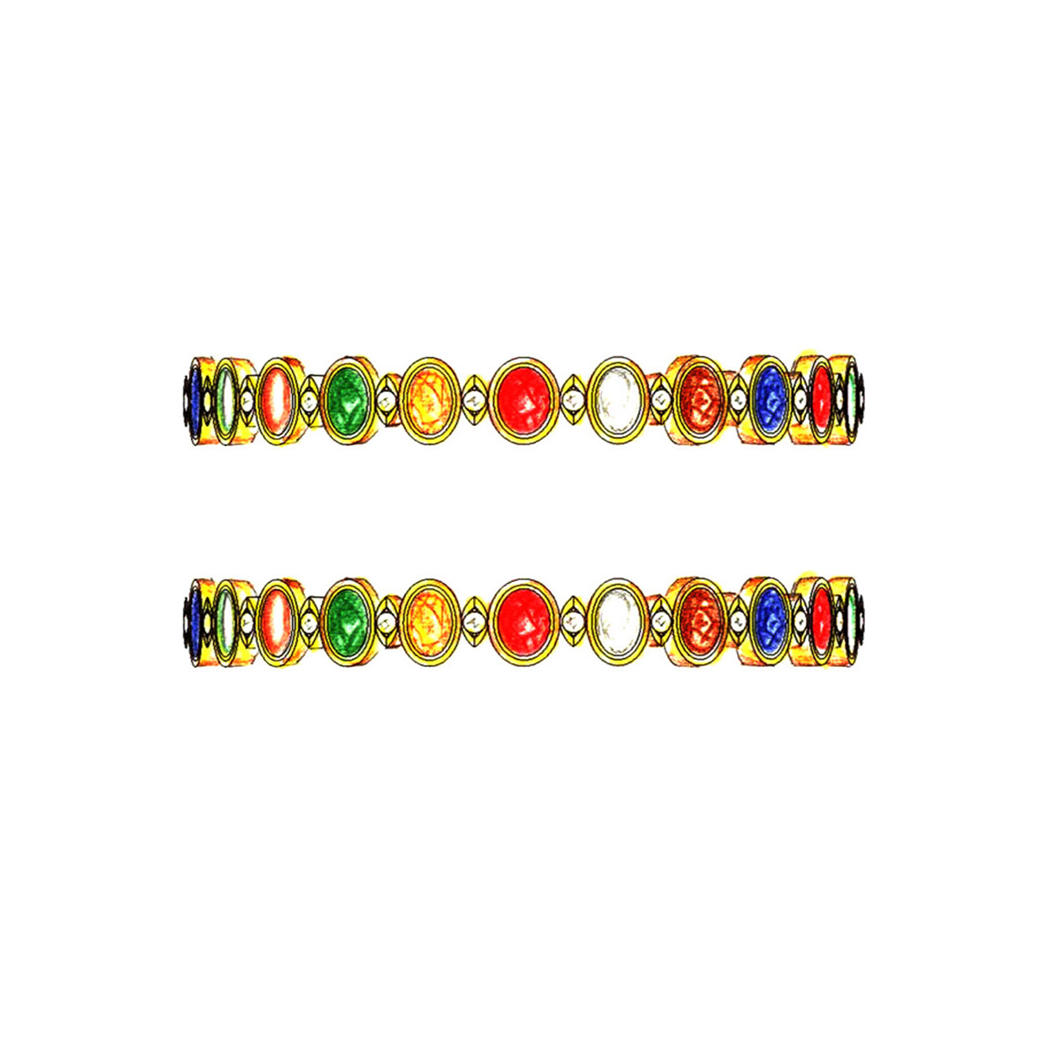 Diamond Bangle Pair Set with Navaratna Stones