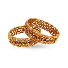 Gold Bangle Pair Set with Gemstones