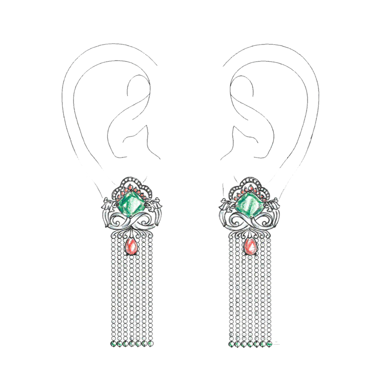 Diamond Earrings Set With Gemstones