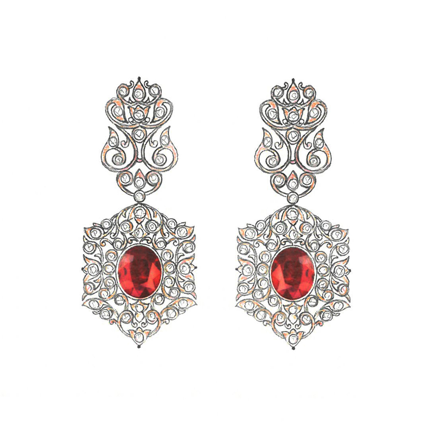 Diamond Earrings Set With Gemstones