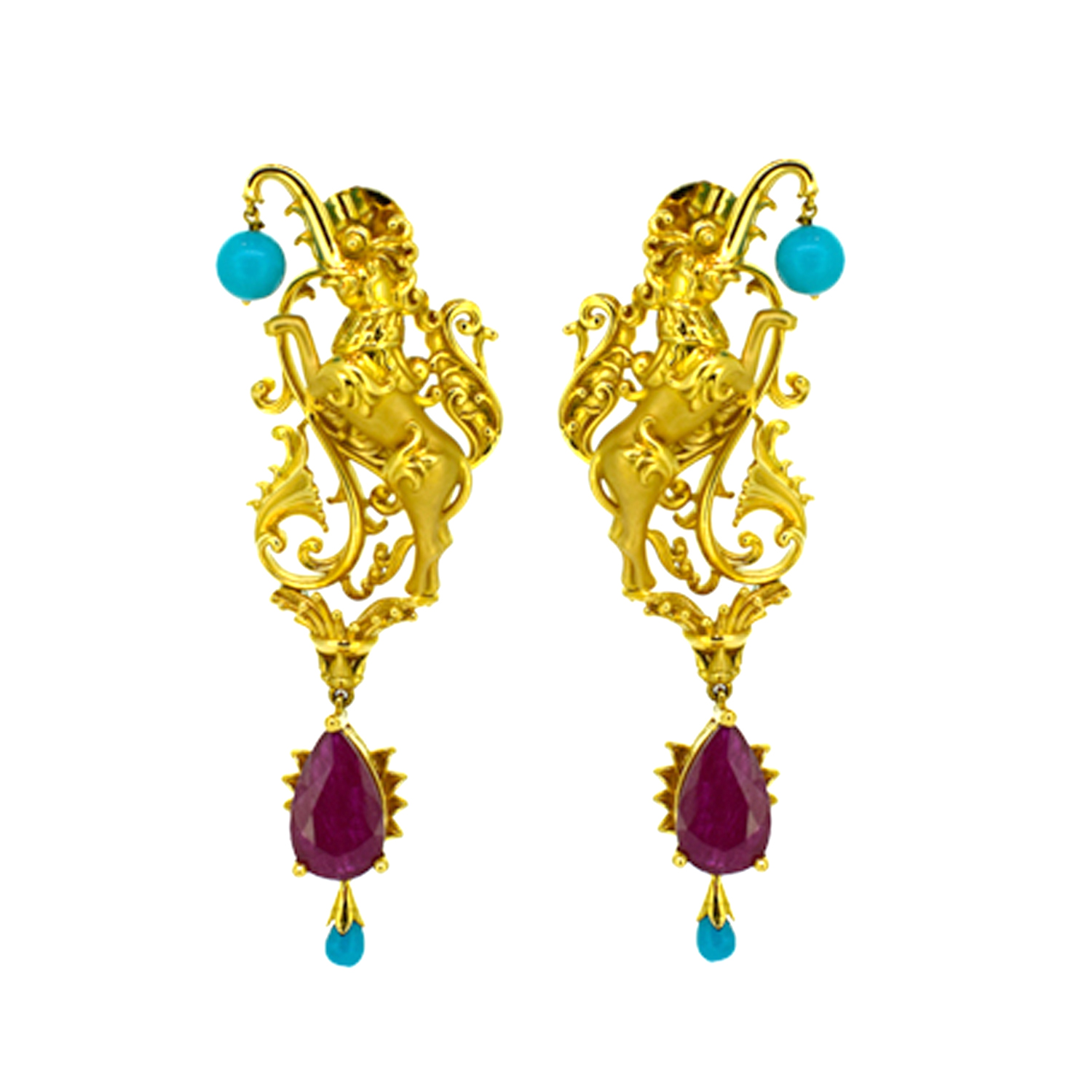 Gold Earrings Set With Gemstones