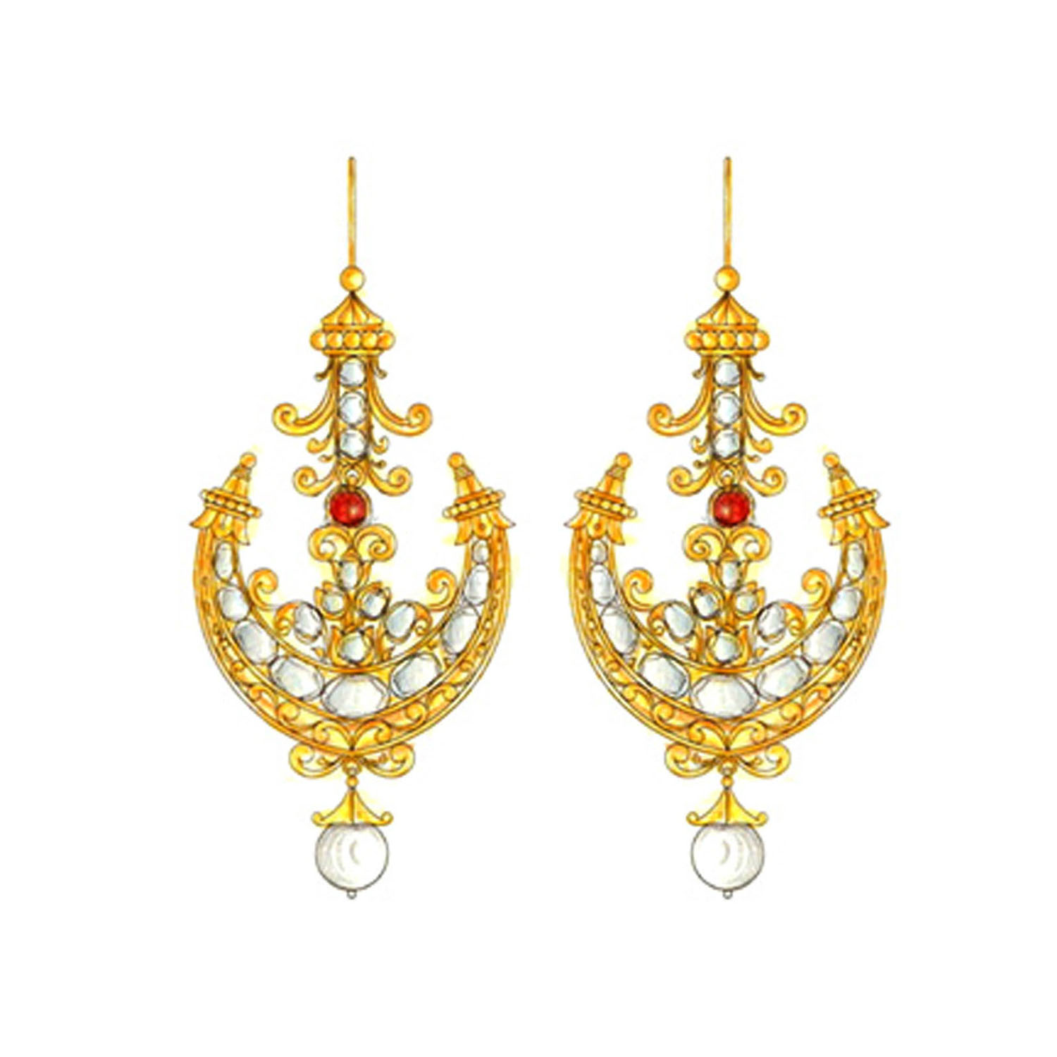 Diamond Earrings Set With Gemstones