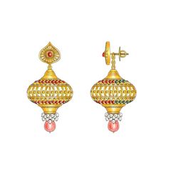 Gold Earrings Set With Gemstones