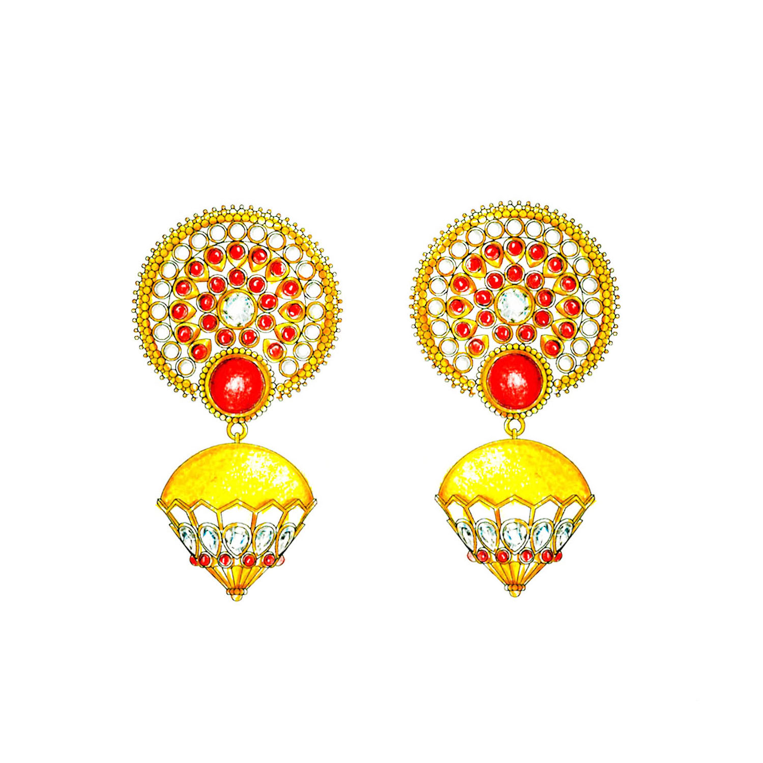 Gold Earrings Set With Gemstones