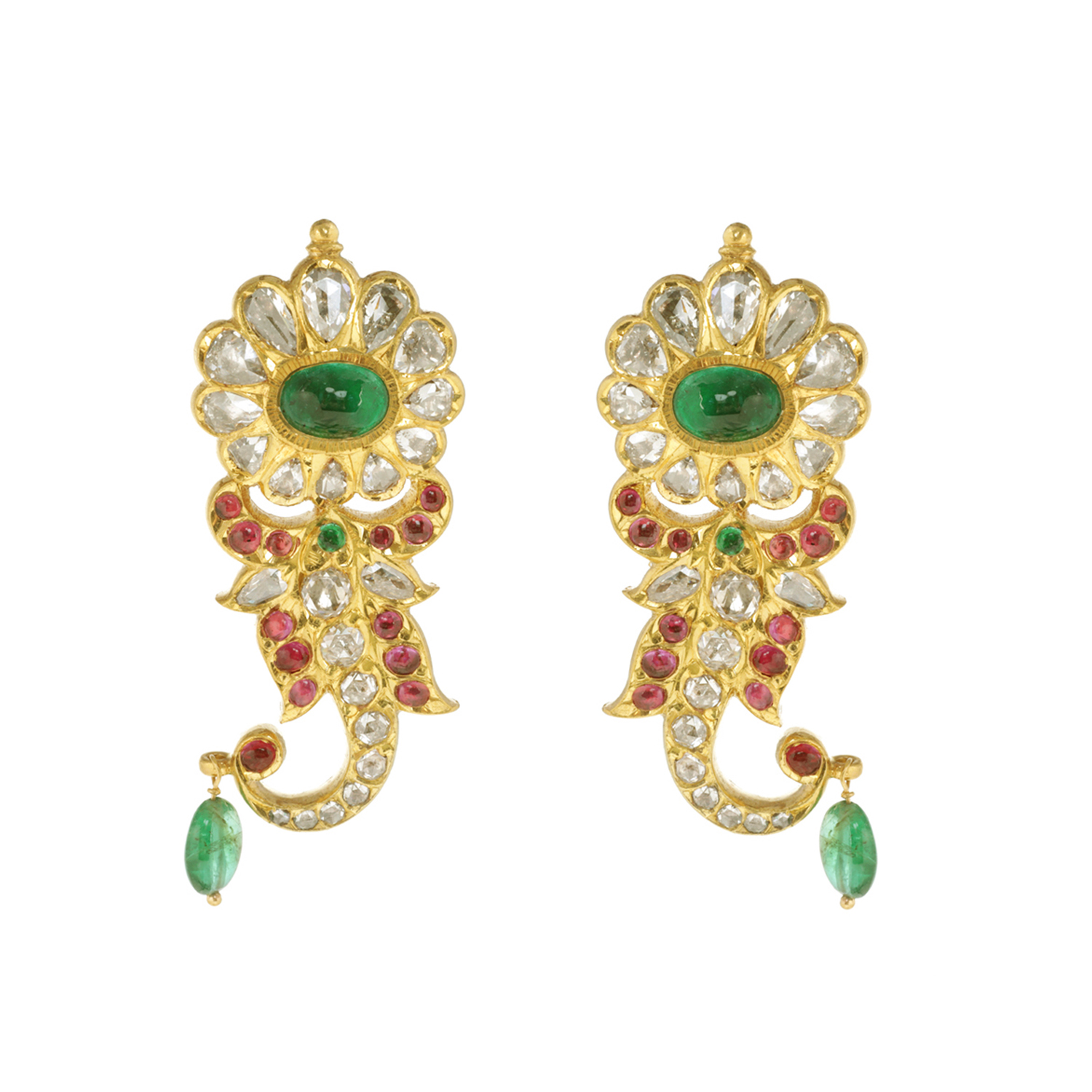 Gold Earrings Set With Gemstones