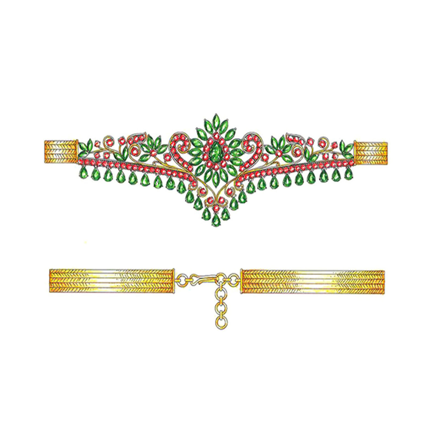 Gold Flexible Armlet Set with Gemstones