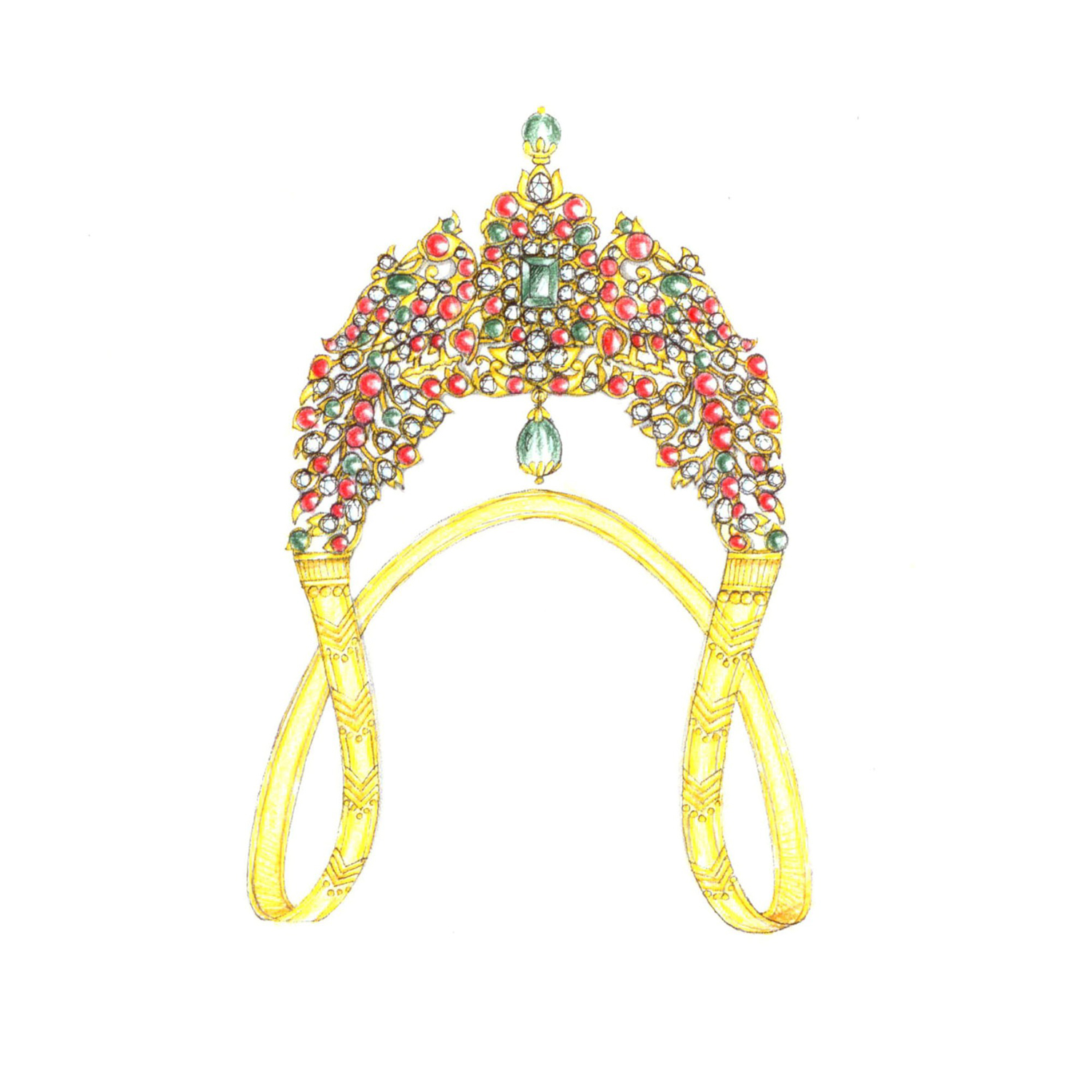 Gold Armlet Vankey Pattern Set With Gemstones