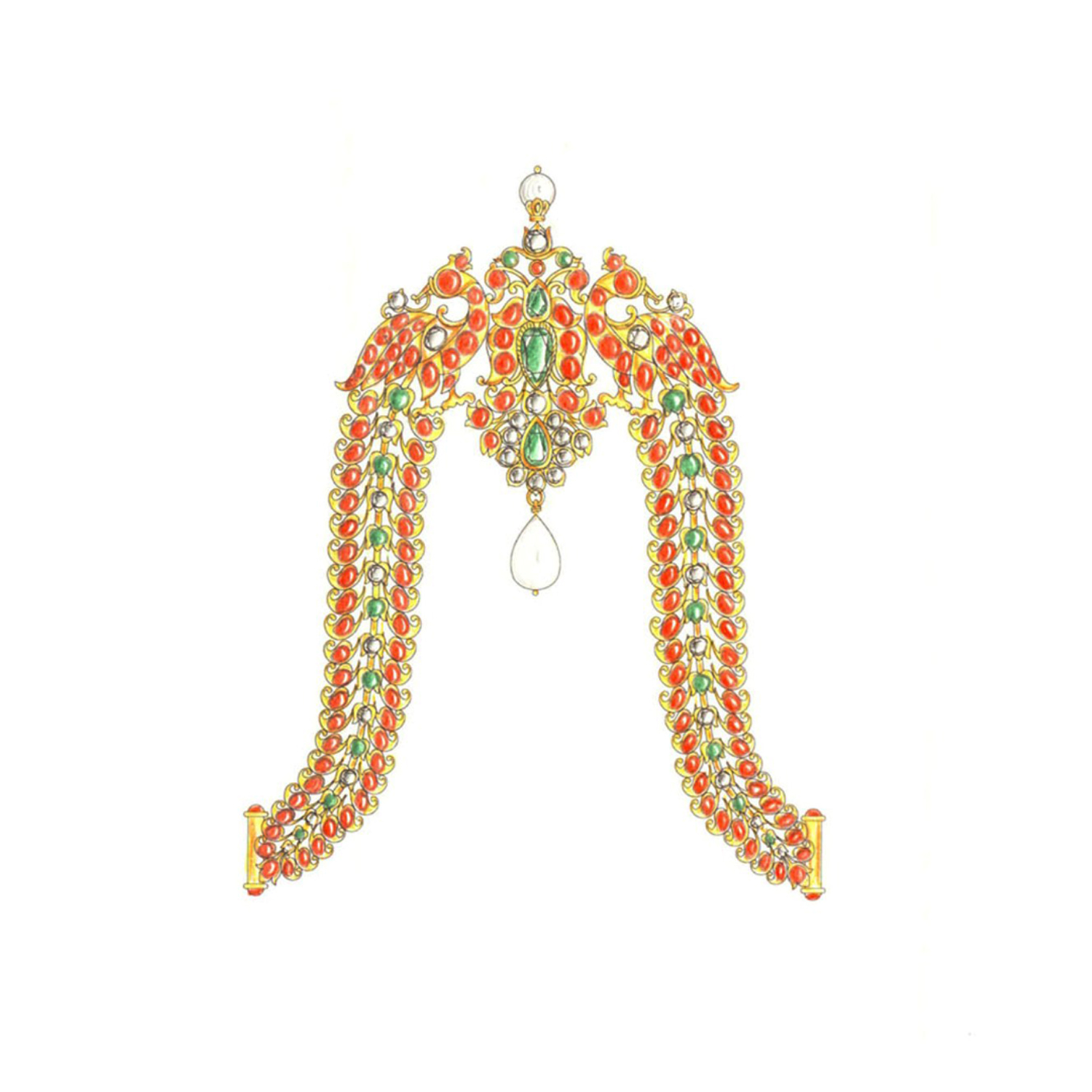 Gold Armlet Vankey Pattern Set With Gemstones