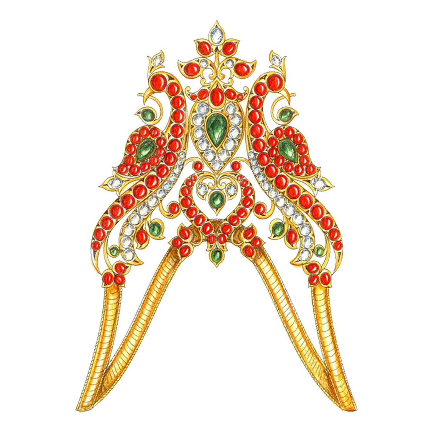 Gold Armlet Vankey Pattern Set With Gemstones
