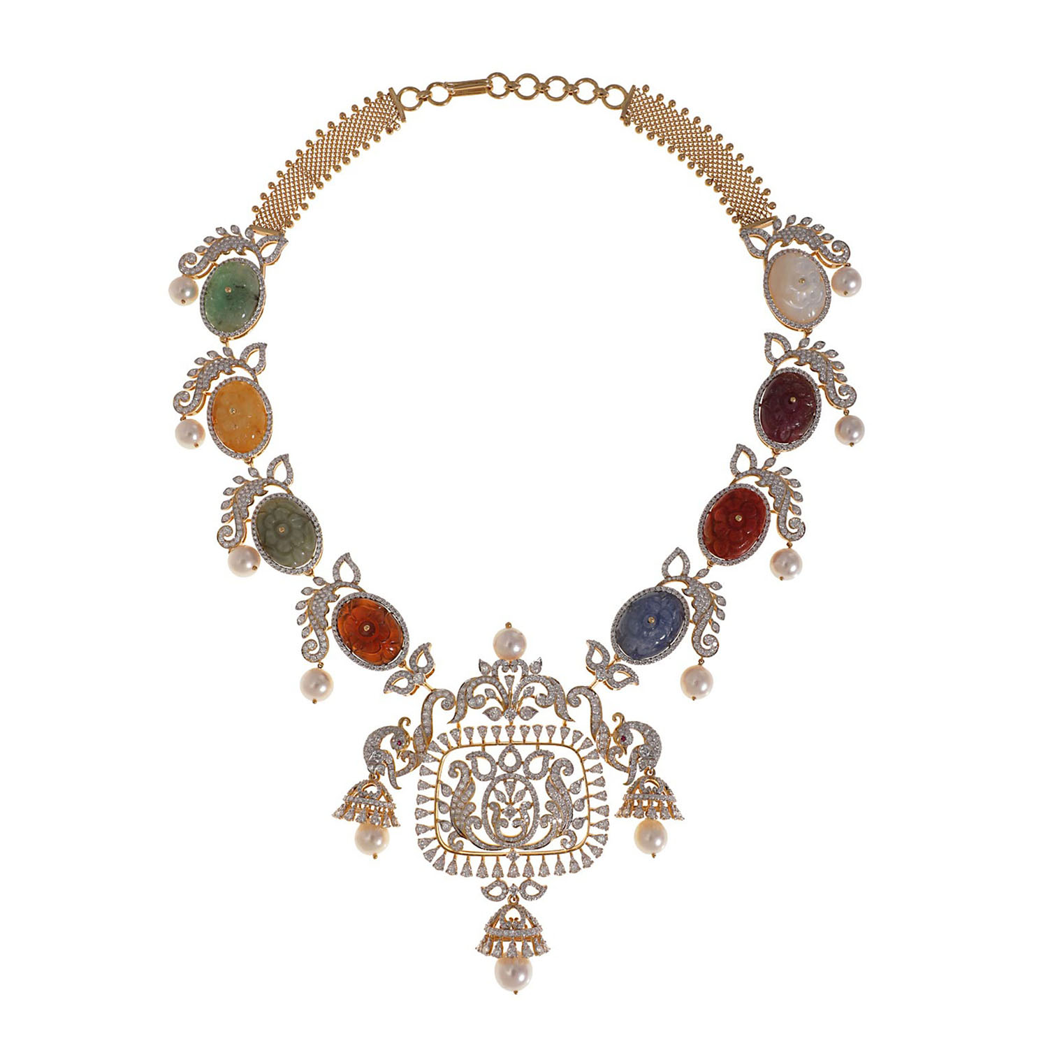 Diamond Necklace Set With Gemstones