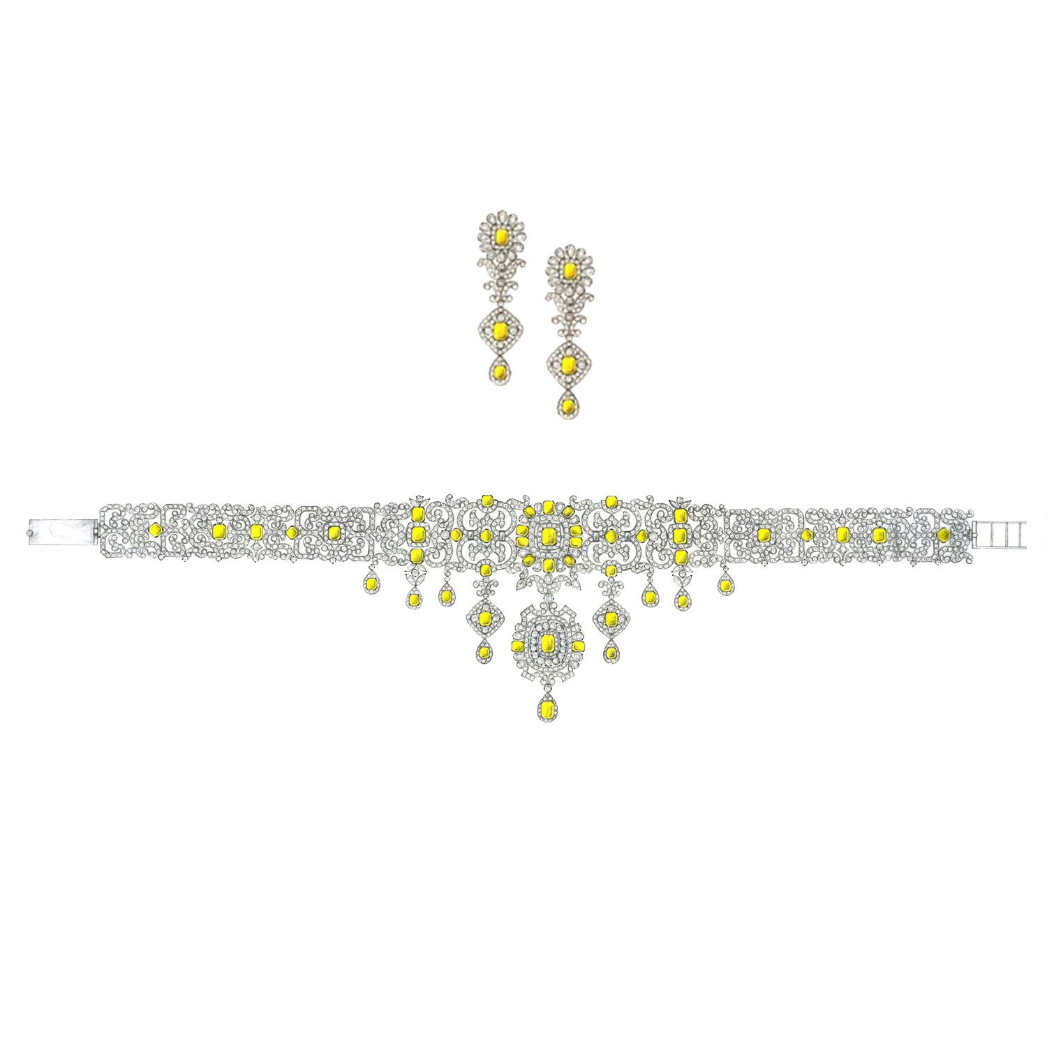 Diamond Necklace Set With Gemstones