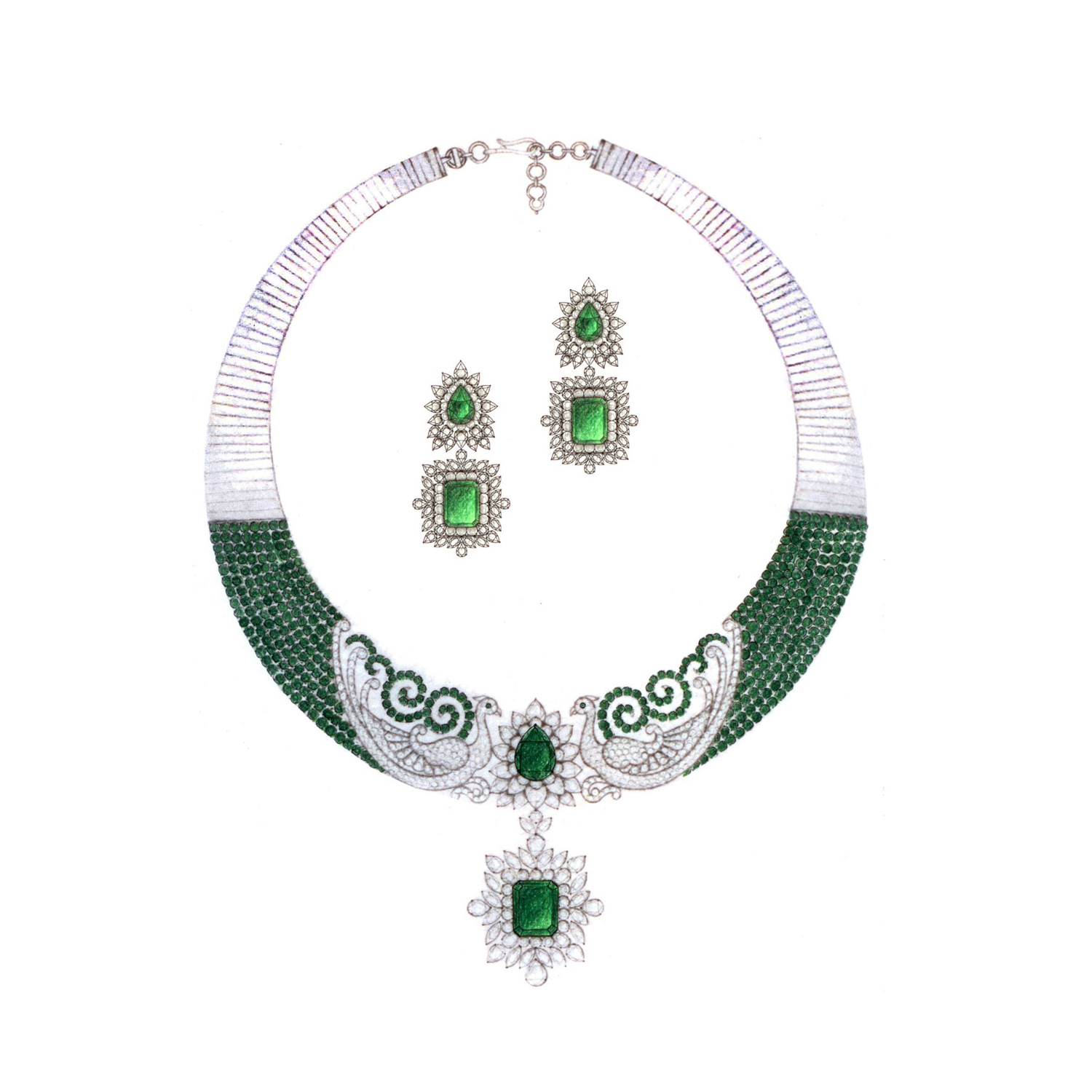 Diamond Necklace Set With Gemstones