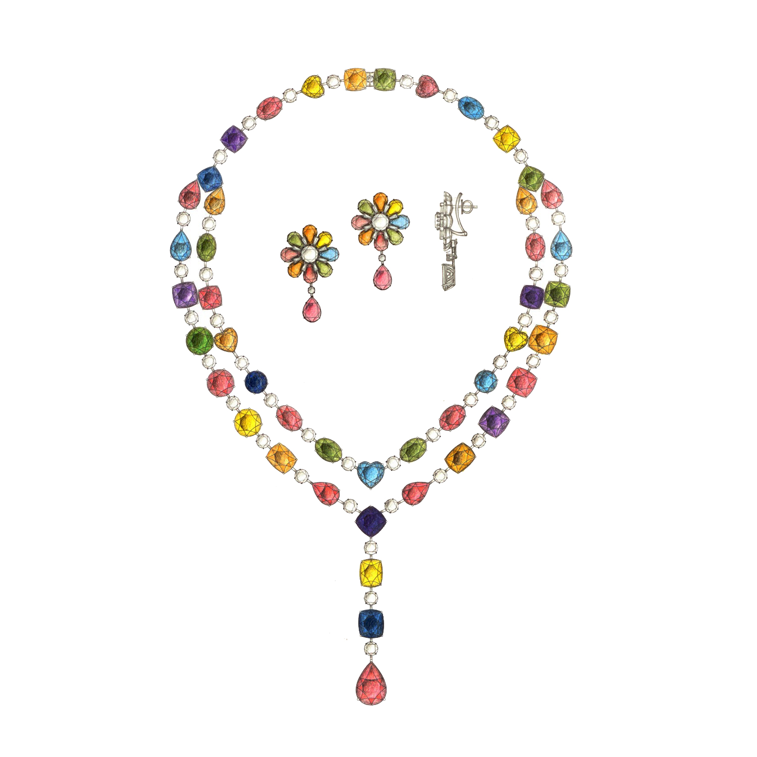 Diamond Necklace Set With Gemstones