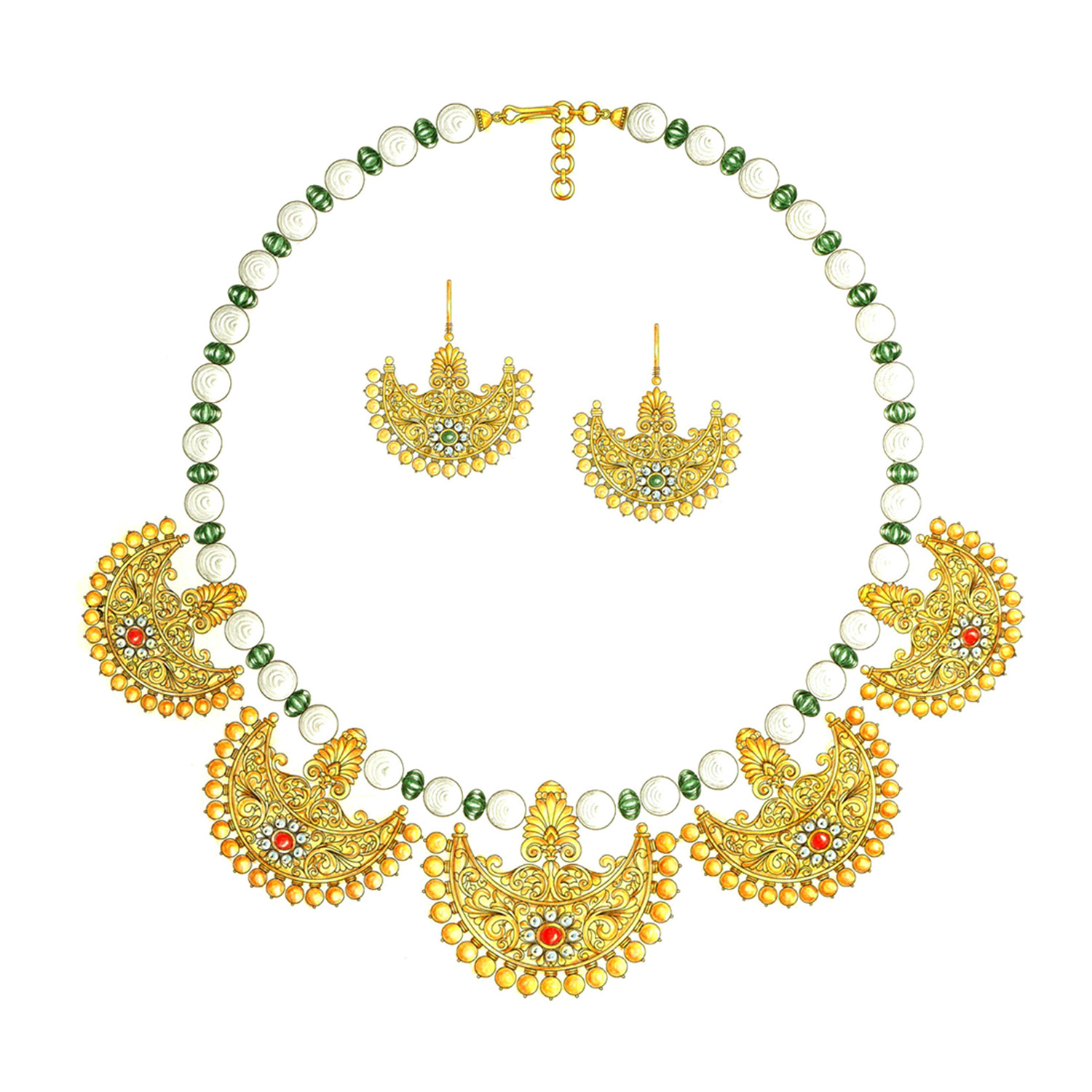 Gold Necklace Set With Gemstones