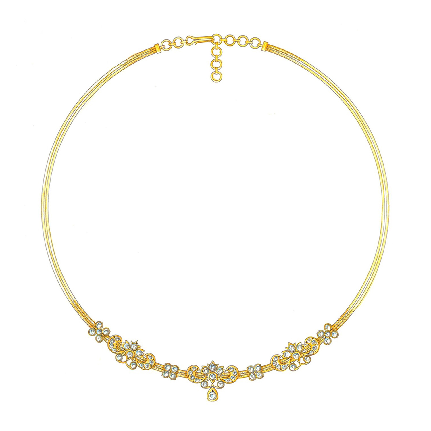 Gold Necklace Set with Uncut Diamonds