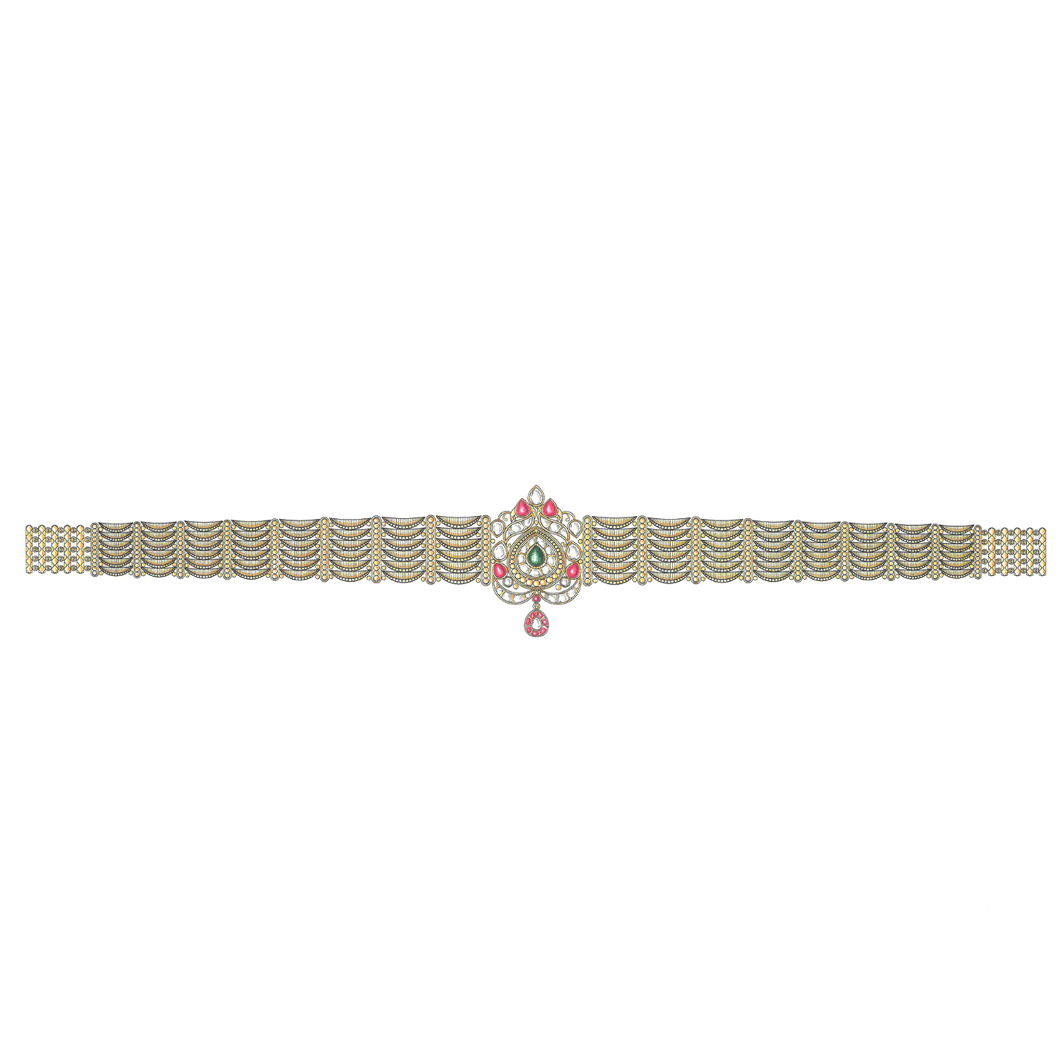 Gold Waist Belt with Gemstones