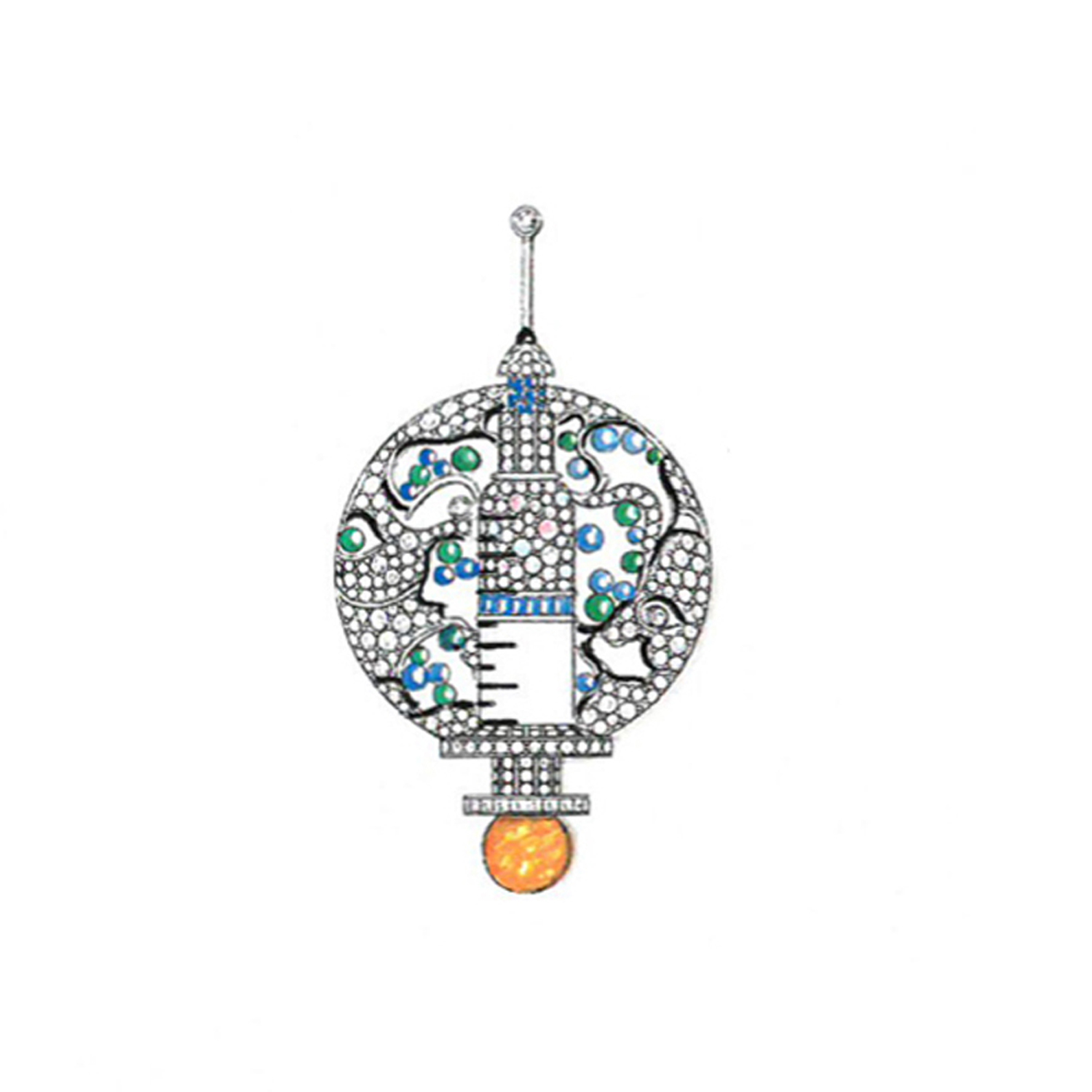 Diamond Pendant Cum Brooch For Men Set With Gemstones