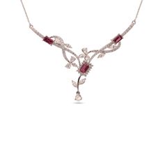 Classic white gold twoloop Diamond Chain Pendant with Colour Stone
