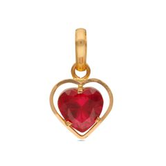 Classic Heart shape Plain Gold Pendant in Red Stone