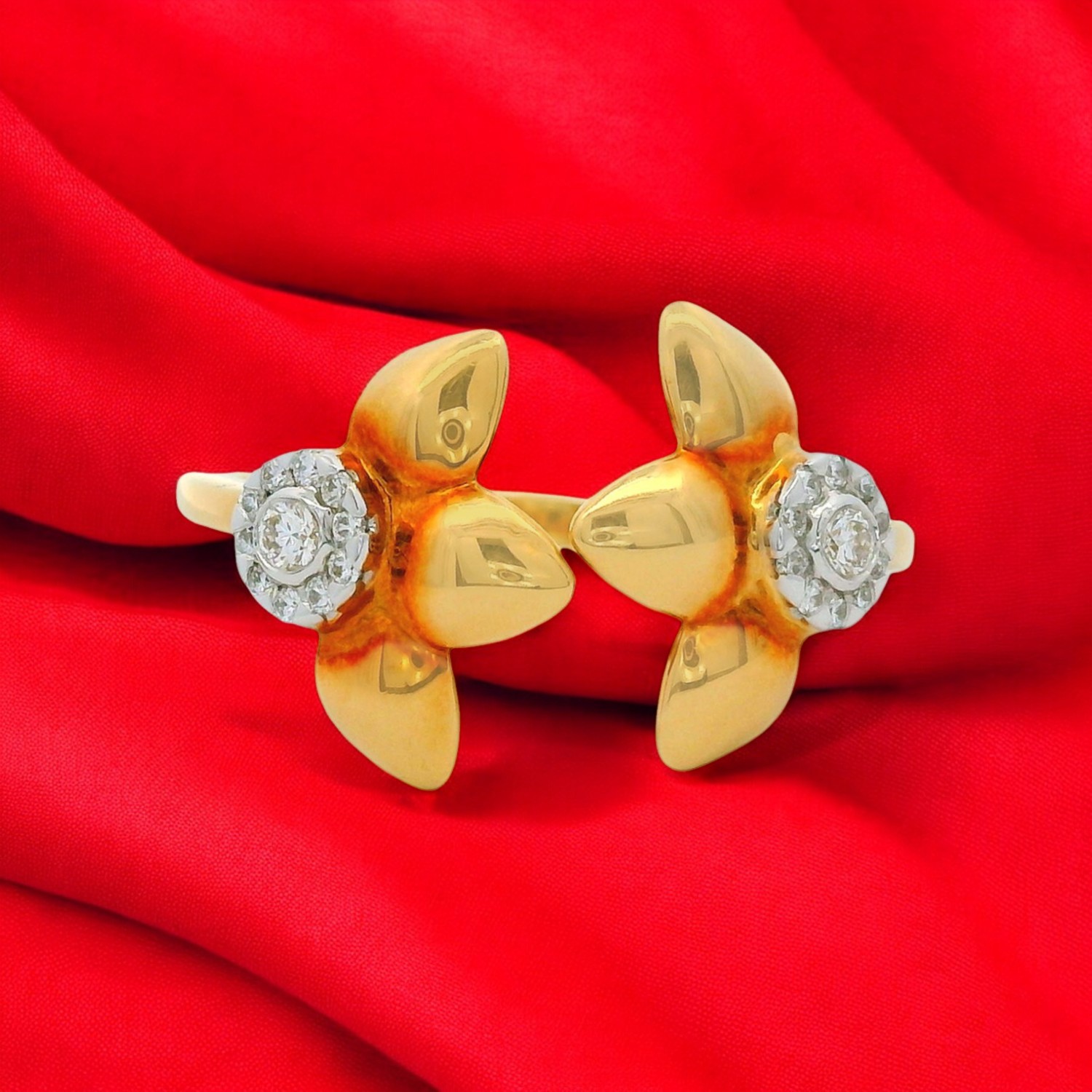 Twin Bloom Gold Ring with Sparkling Diamond Centres