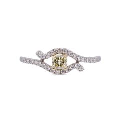 Radiant Elegance White Gold Princess-Cut Yellow Diamond Ring with Sparkling Melee Accents