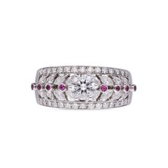 Timeless Brilliance Round Brilliant Solitaire Ring with Marquise and Rubies in White Gold