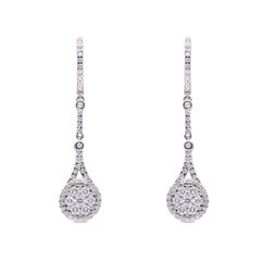 Graceful Radiance Long Diamond Eardrops in Pear-Shaped Design, White Gold