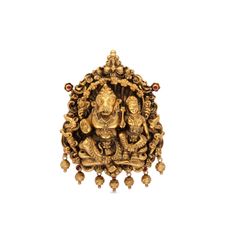Divine Fusion Religious Gold Lakshmi Narasimha Pendant with Repoussé Work