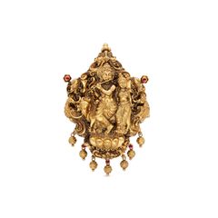ivine Harmony Religious Gold Krishna Pendant with Repoussé Work