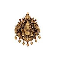 Sacred Artistry Religious Gold Ganesha Pendant with Repoussé Work