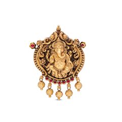 Divine Artistry Religious Gold Ganesha Pendant with Repoussé Work
