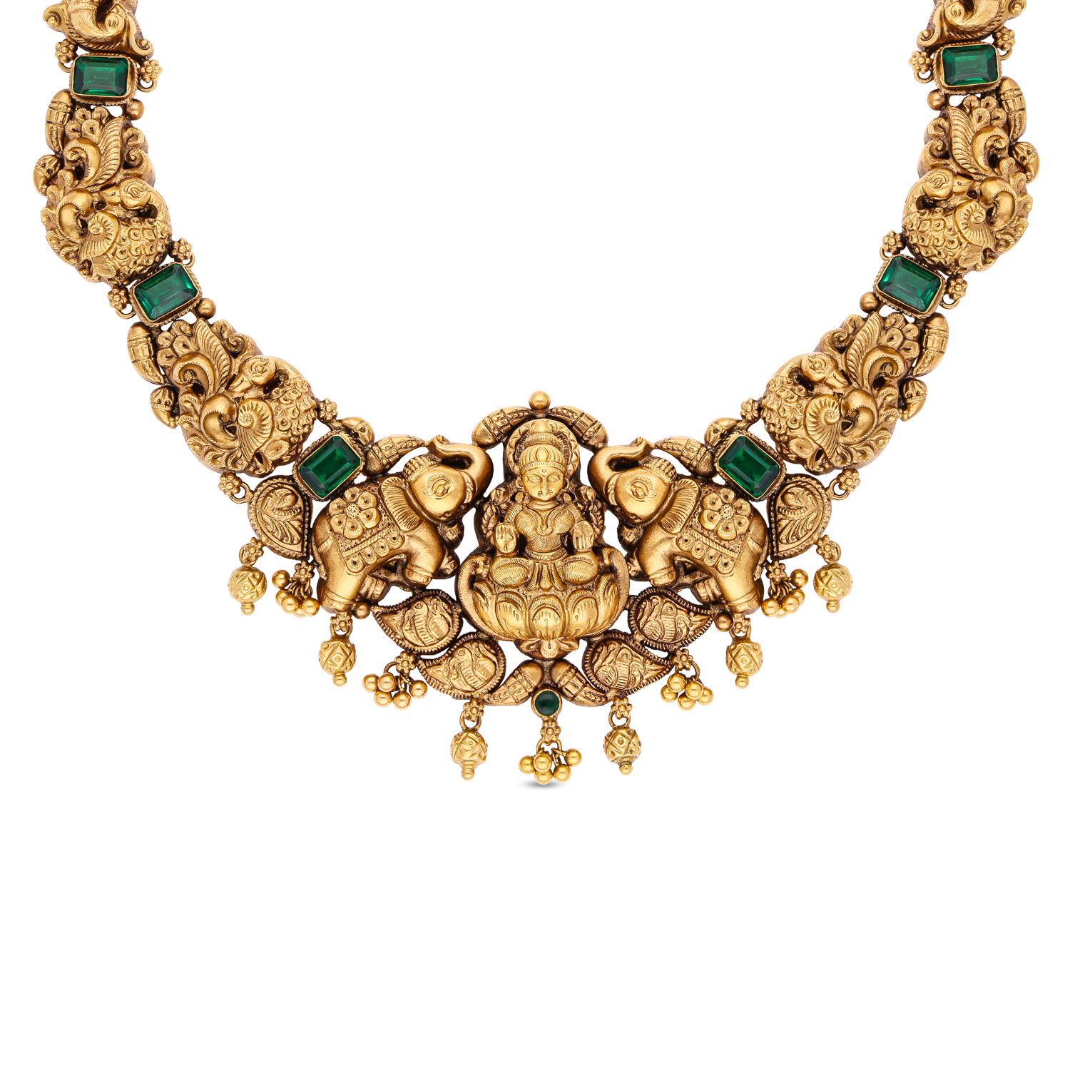 Divine Opulence Religious Gold Goddess Lakshmi Necklace with Repoussé Work