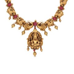 Sacred Opulence Religious Gold Lakshmi Necklace with Repoussé Work