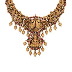 Divine Majesty Religious Gold Goddess Lakshmi Necklace with Repoussé Work