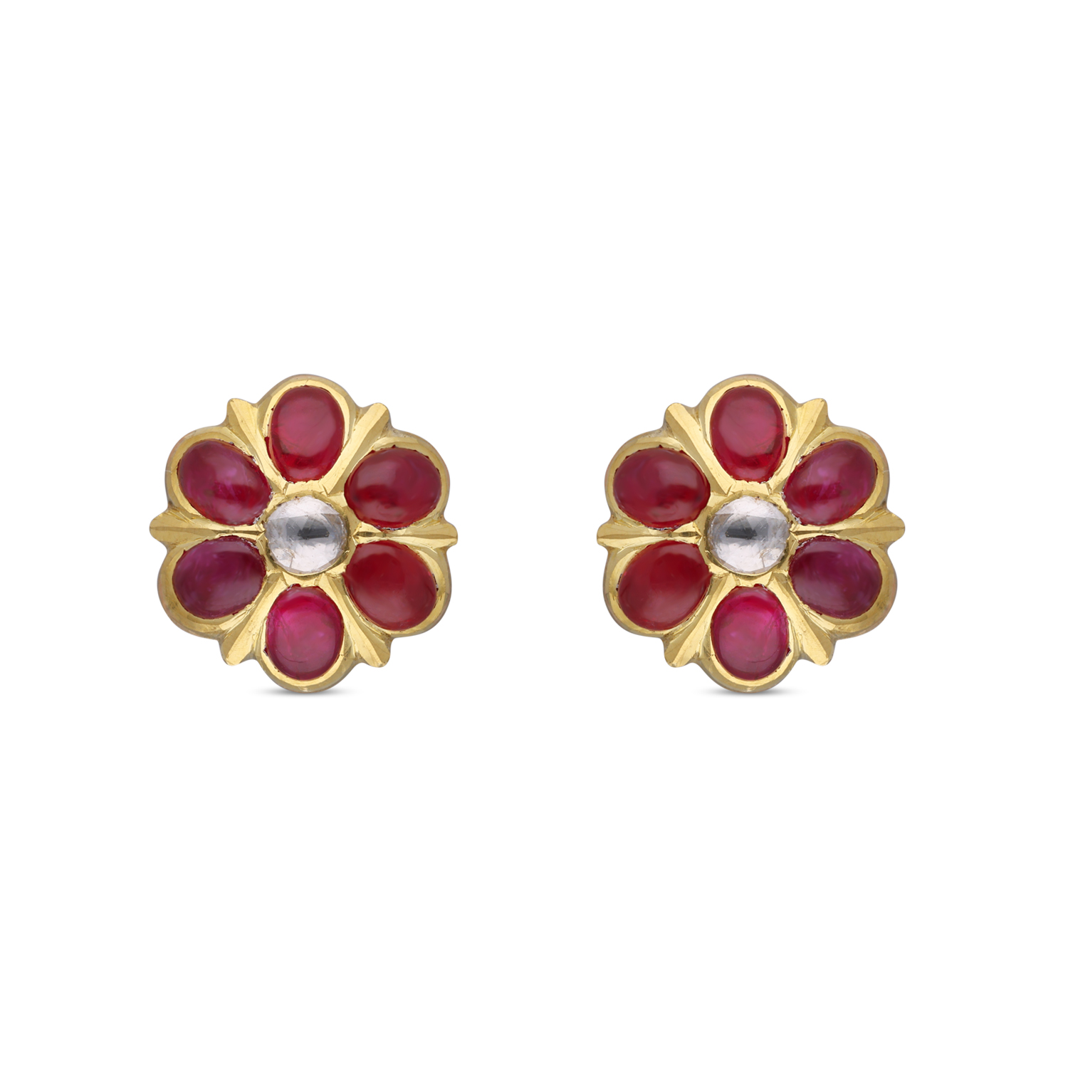 Heritage Radiance Ruby and Rose Cut Diamond Earstud with Seven Stone Accent